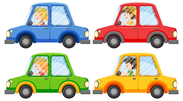 Driver Kids Cars Cartoon Illustration — Stock Vector