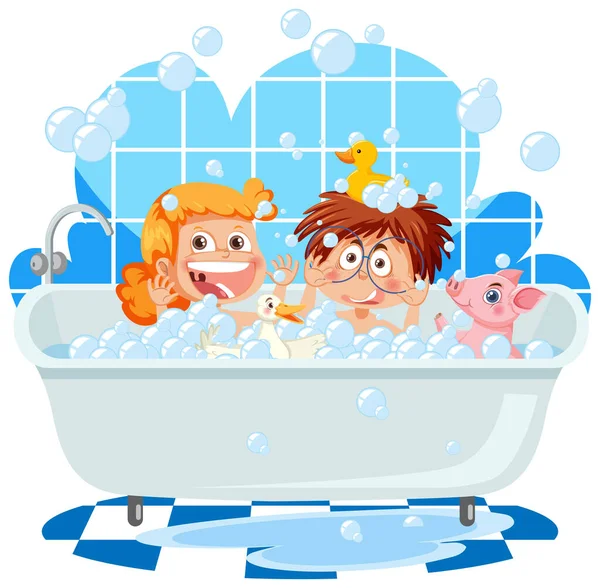 Kinderen Spelen Bubbels Bad Illustratie — Stockvector