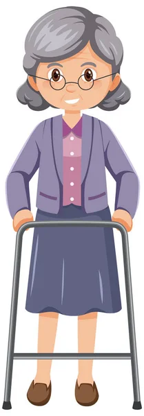 Elderly Woman Walker Illustration — Stock Vector