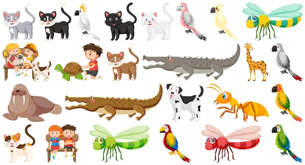 Set Vari Animali Selvatici Stile Cartone Animato Illustrazione — Vettoriale Stock