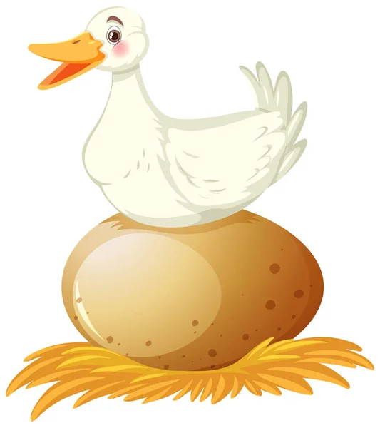 Yumurta Karikatürünün Üzerinde Oturan Bir Ördek — Stok Vektör