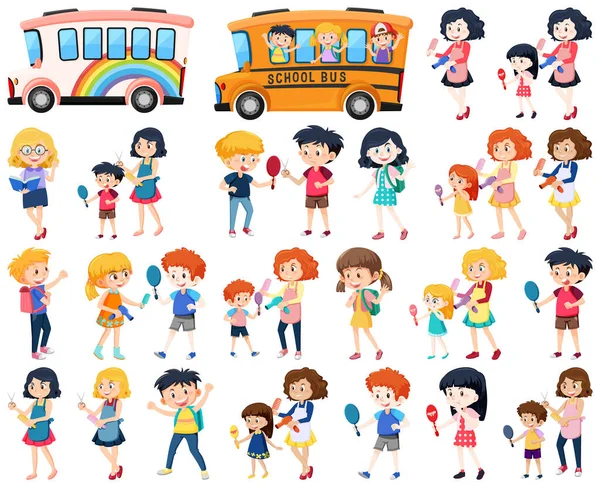 Ensemble Personnages Dessins Animés Mignons Enfants École Illustration — Image vectorielle