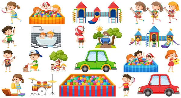 Set Children Doing Different Activities Illustration — Stock Vector
