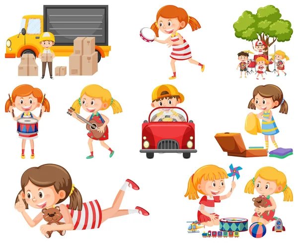 Σύνολο Διαφορετικών Χαριτωμένο Παιδιά Και Αντικείμενα Εικονογράφηση — Διανυσματικό Αρχείο