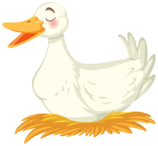 Pato Sentado Nido Heno Ilustración — Vector de stock
