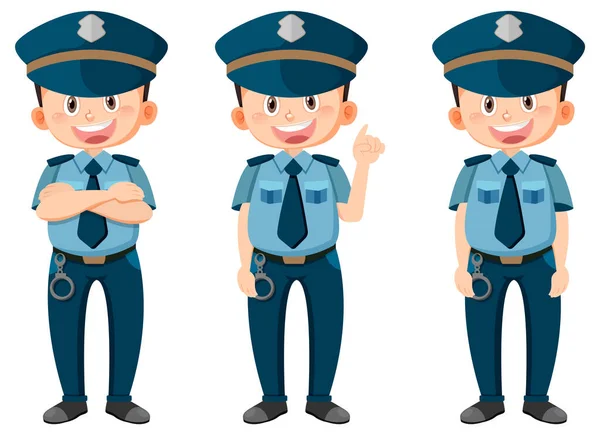 Set Van Politie Man Cartoon Karakter Illustratie — Stockvector