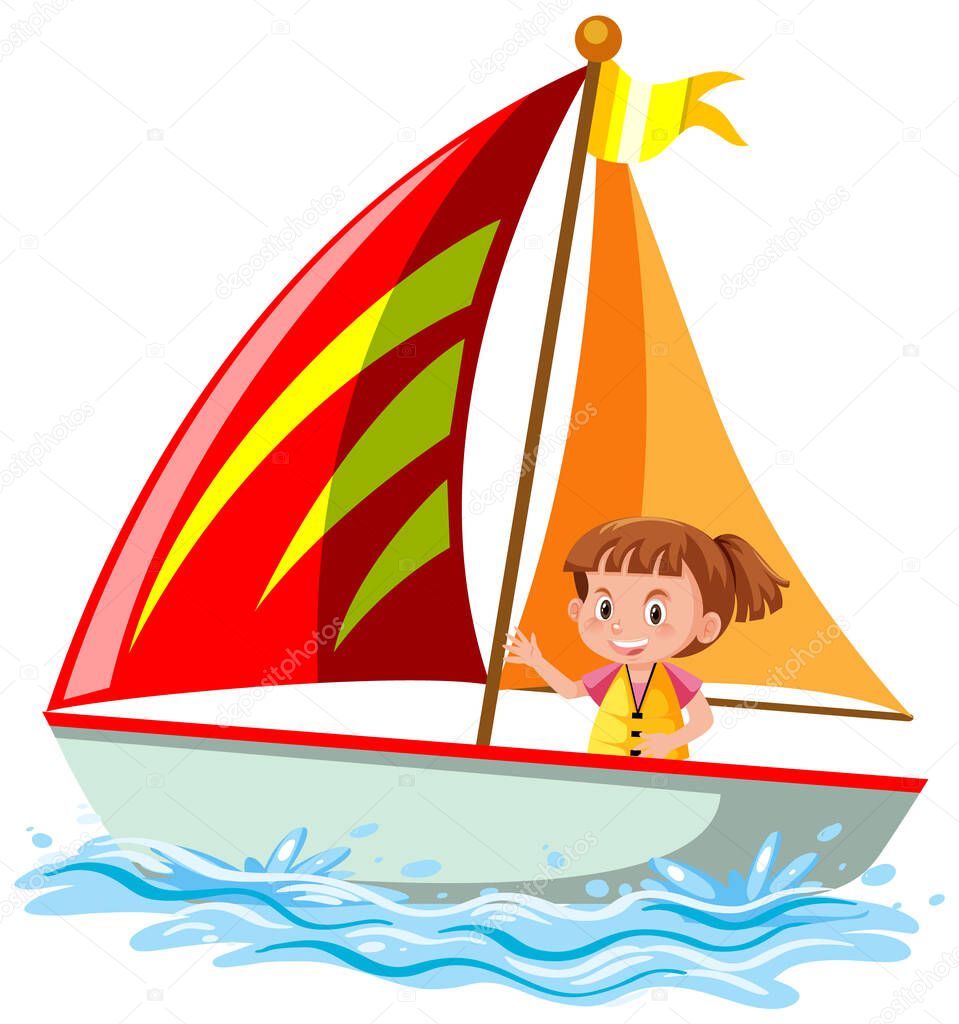 A little girl on sailboat isolated illustration