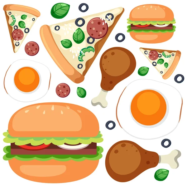 Cartoon food and dessert seamless pattern illustration