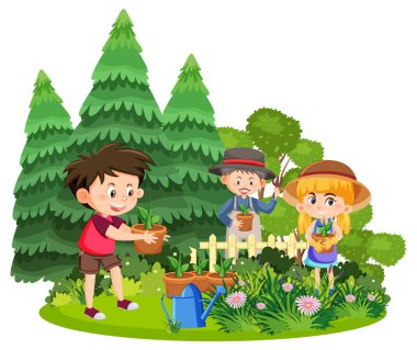 Parkta bahçıvanlık yapan mutlu insanlar.