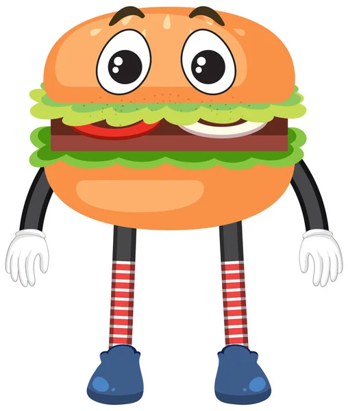 Cute Hamburger Cartoon Character Illustration — Vetor de Stock