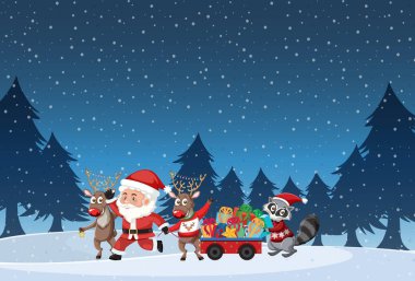 Noel Baba ve hediye illüstrasyon ile Noel Tema