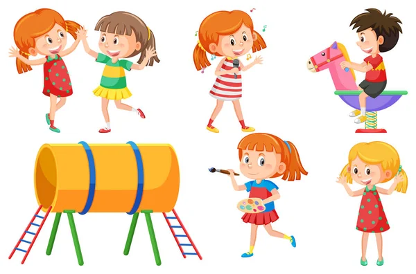 Illustration Ensemble Enfants Faisant Différentes Activités — Image vectorielle