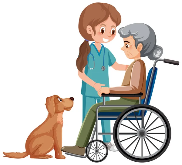 Elderly Woman Wheelchair Nurse Illustration — Stok Vektör