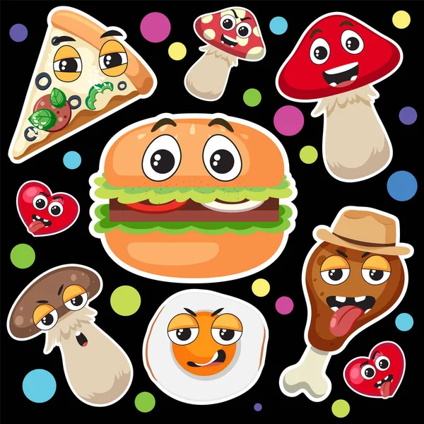 Cute Foods Sticker Seamless Pattern Illustration — Wektor stockowy