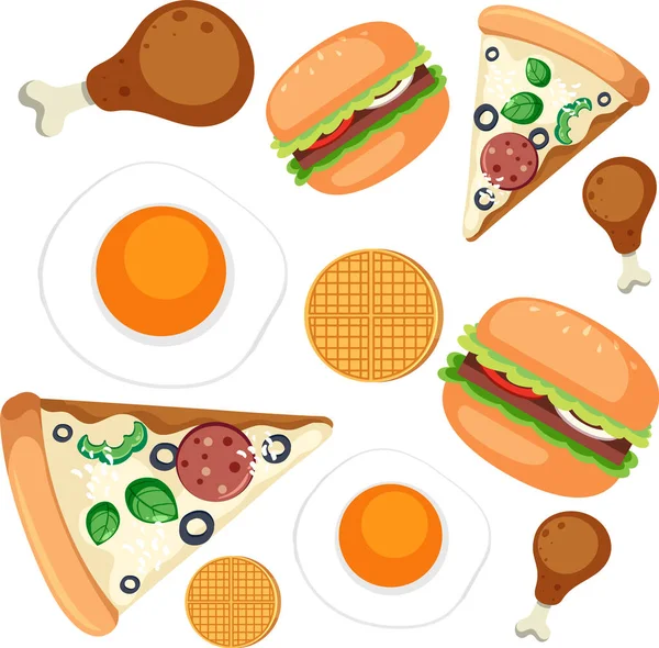 Set Fast Food Cartoon Seamless Illustration — Image vectorielle