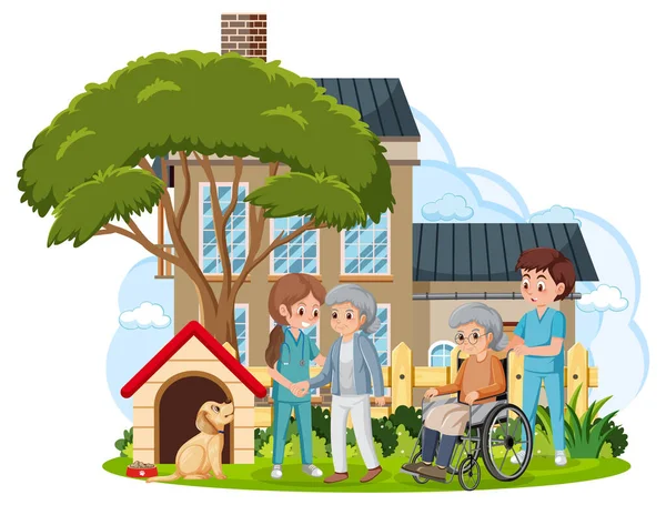 Elderly Nursing Home White Background Illustration — 图库矢量图片