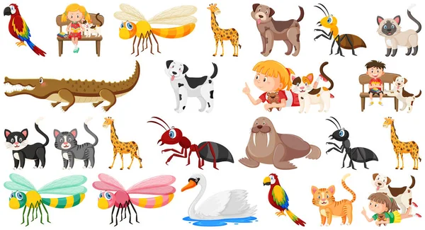 Set Various Wild Animals Cartoon Style Illustration — Stock Vector