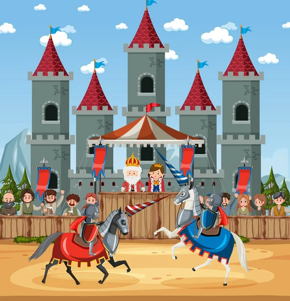 中世纪骑士骑术锦标赛现场图解 — 图库矢量图片