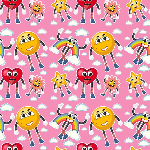 Seamless Pattern Cute Cartoon Character Illustration — Vector de stock