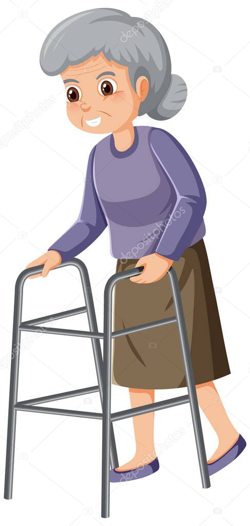 Elderly woman with walker illustration