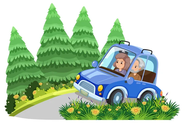 Seniorenpaar Auf Roadtrip Cartoon Illustration — Stockvektor