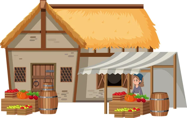 Medieval Historical Building Cartoon Style Illustration — Stock Vector
