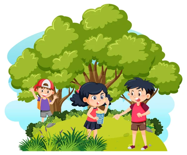 Happy children enjoying outdoor at the yard illustration