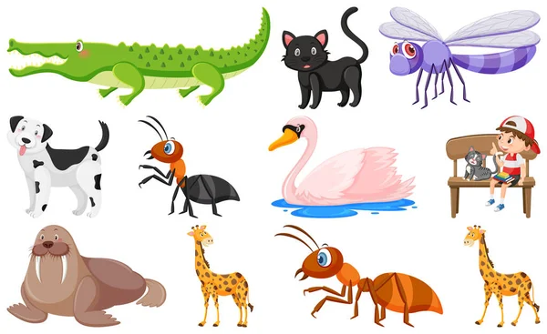 Set Various Wild Animals Cartoon Style Illustration — Stock Vector