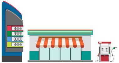 Çizgi film stili illüstrasyonda benzin istasyonu