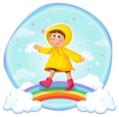 A girl in raincoat standing on rainbow illustration