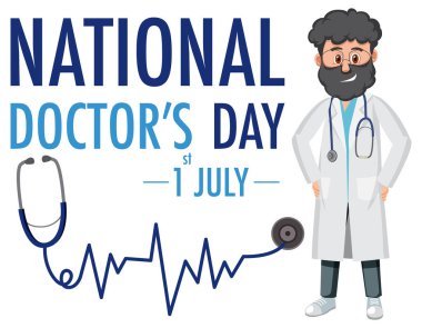 Temmuz logo illüstrasyonunda doktor gününde erkek doktor