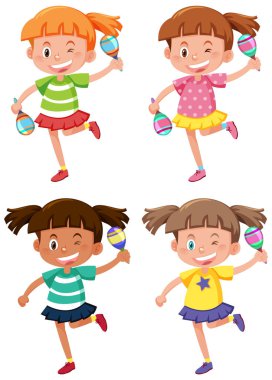 Maracas Illustration oynayan bir grup farklı kız.