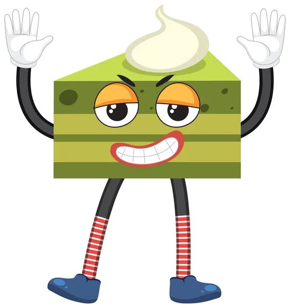 Green Tea Cake Cartoon Character Illustration — Stock vektor