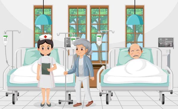 Elderly Patient Hospital Nurse Illustration — Archivo Imágenes Vectoriales