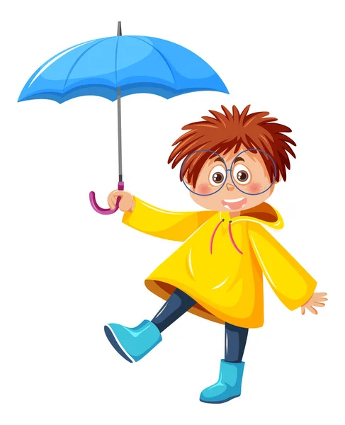 Happy Boy Holding Umbrella Illustration — Stock Vector