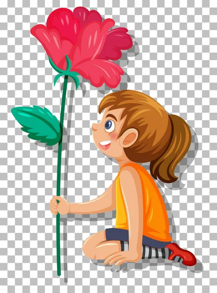 Girl Holding Flower Grid Background Illustration — Vector de stock
