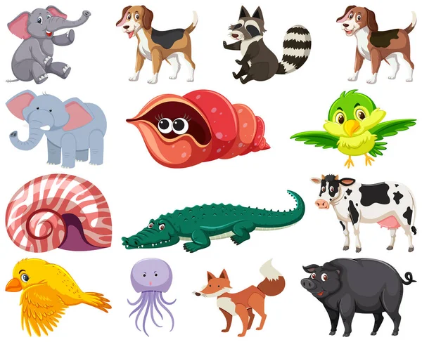 Set Various Animals Cartoon Illustration — Vettoriale Stock