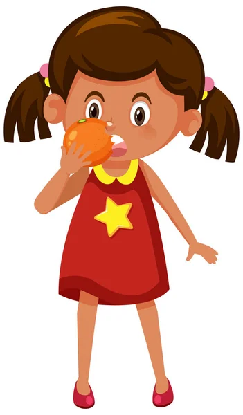 Cartoon Girl Holding Orange Illustration — Vettoriale Stock