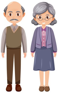 Yaşlı çift çizgi film karakteri çizimi