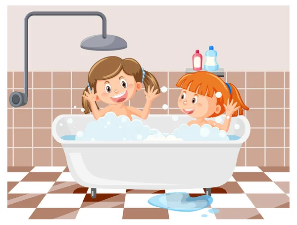 Happy Children Bathtub Illustration — Stock Vector