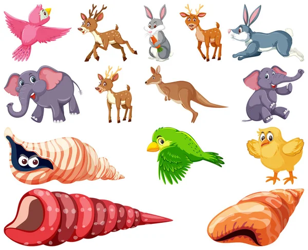 Set Various Animals Cartoon Illustration — Vector de stock