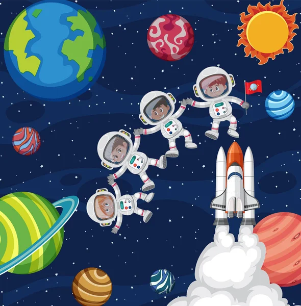 Γελοιογραφία Φόντο Χώρο Τους Αστροναύτες Εικονογράφηση — Διανυσματικό Αρχείο