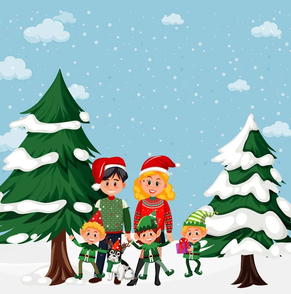 Christmas Holidays Family Outdoor Illustration — Stock Vector