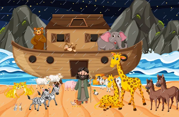 Ocean Scene Noah Ark Animals Illustration — Archivo Imágenes Vectoriales