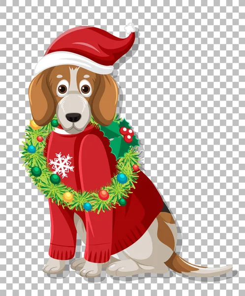 Dog Wearing Christmas Hat Illustration — Stockvektor