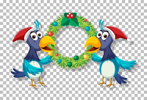 Two Blue Birds Christmas Wreath Illustration — Vettoriale Stock