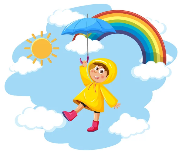 Girl Wearing Raincoat Sky Illustration — Stock Vector