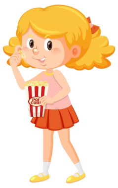 Patlamış mısır yiyen tatlı bir kız.