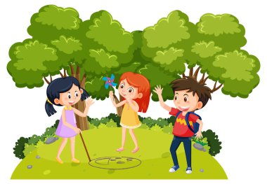 Children playing outdoor at the park illustration