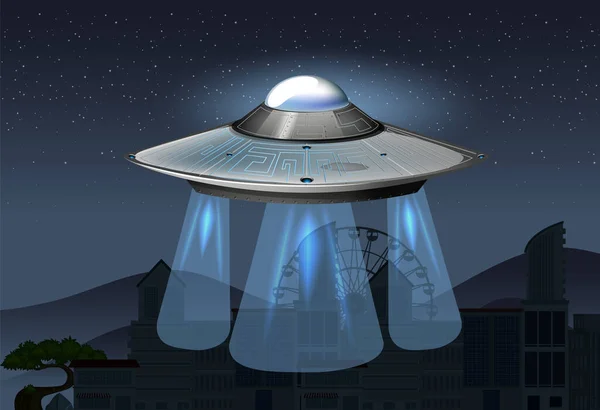 Ufo Visiting Earth Night Illustration — Archivo Imágenes Vectoriales